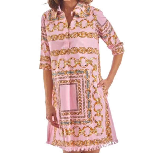 Dizzy Lizzy Dresses & Skirts - Dizzy Lizzy Chatham Pink Chain Link Print Summer Shift Dress